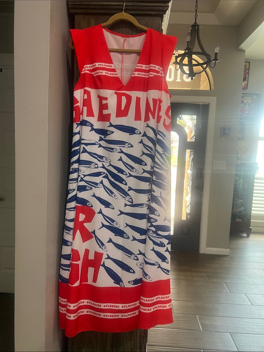 SHEIN Red, White & Navy Fish-Print Maxi Dress.